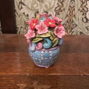 Floral Ceramic Vase with Pink and Blue Design